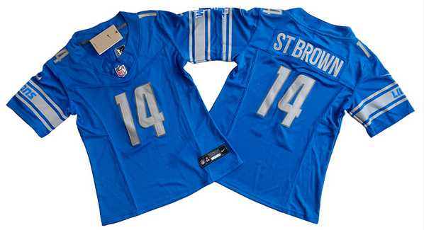 Womens Detroit Lions #14 Amon-Ra St. Brown Blue 2023 F.U.S.E. Vapor Limited Football Stitched Jersey(Run Smaller)->women nfl jersey->Women Jersey